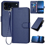 YX0070 Étui de téléphone en cuir avec boucle en fibre de carbone et cordon, Pour iPhone 17e / 16e, Pour iPhone 17 Pro Max, Pour iPhone 17 Pro, Pour iPhone 17, Pour iPhone Air, Pour iPhone 16 Pro Max