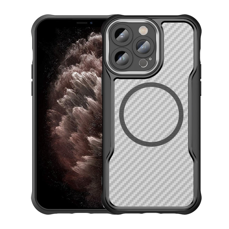 Coque de téléphone translucide MagSafe texture fibre de carbone, pour iPhone 11 Pro