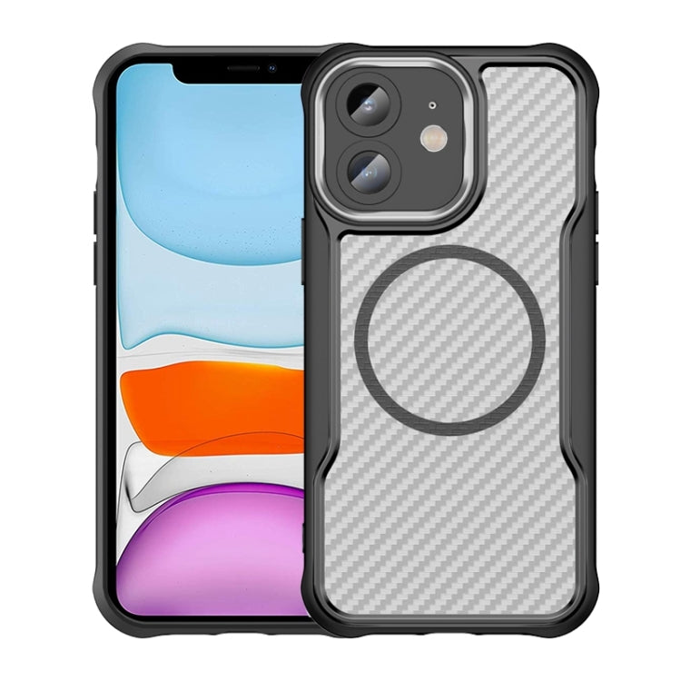 Coque de téléphone translucide MagSafe texture fibre de carbone, pour iPhone 11 Pro