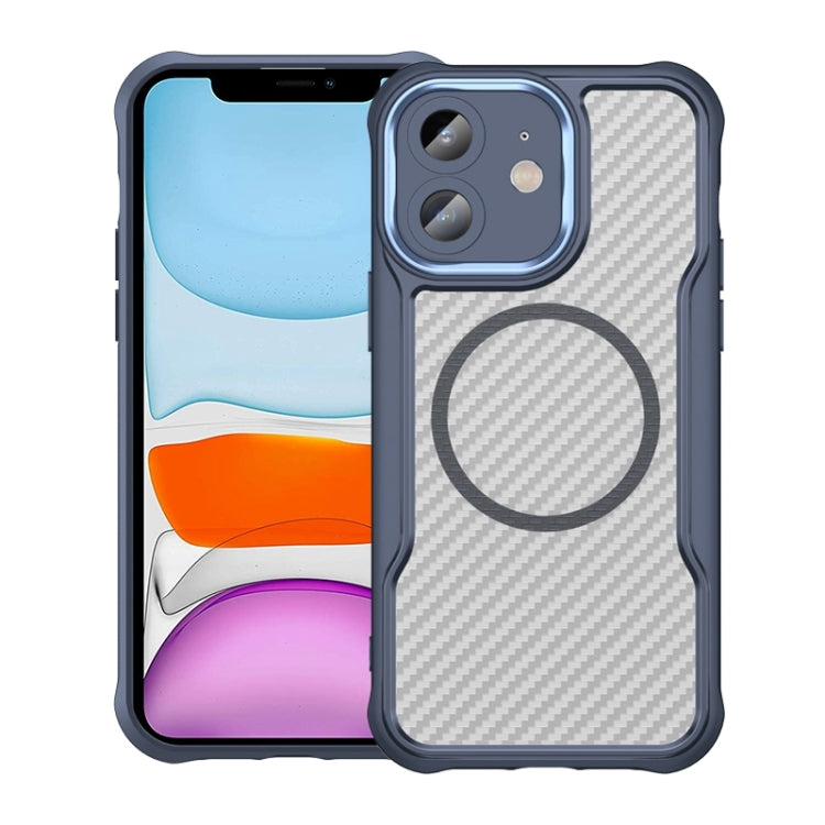 Coque de téléphone translucide MagSafe texture fibre de carbone, pour iPhone 11 Pro