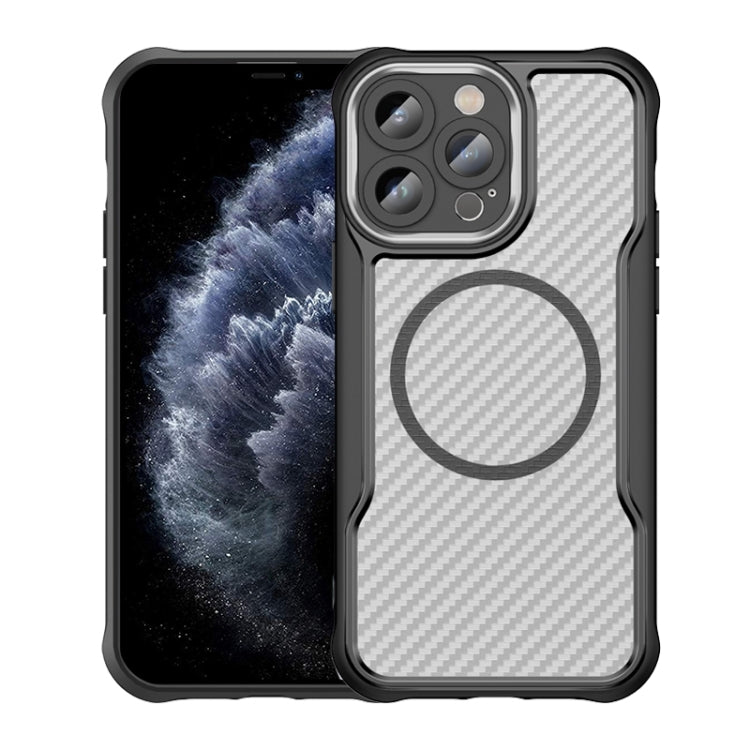 Coque de téléphone translucide MagSafe texture fibre de carbone, pour iPhone 11 Pro