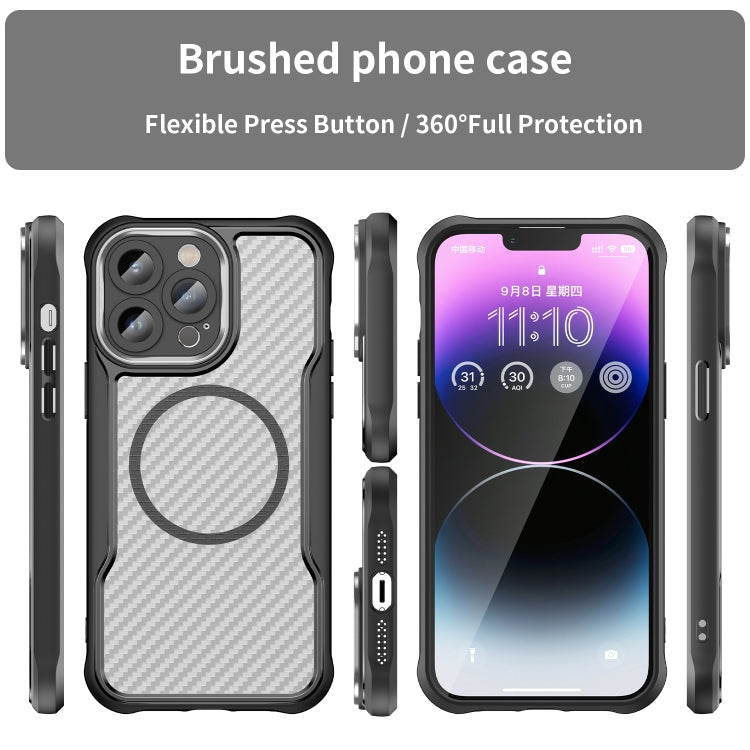 Coque de téléphone translucide MagSafe texture fibre de carbone, pour iPhone 11 Pro