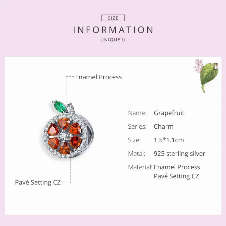 Perles Fruit Pomelo Rouge en Argent Sterling S925 Accessoires DIY pour Bracelet Collier