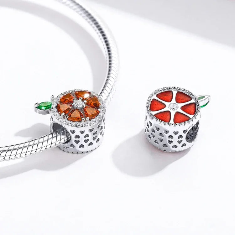 Perles Fruit Pomelo Rouge en Argent Sterling S925 Accessoires DIY pour Bracelet Collier
