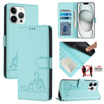Étui en cuir gaufré motif chat et rat avec blocage RFID et cordon, pour iPhone 17 Pro Max, pour iPhone 17 Pro, pour iPhone 17, pour iPhone Air, pour iPhone SE 2024, pour iPhone 15 Pro Max, pour iPhone 15 Pro, pour iPhone 15 Plus