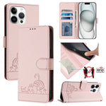 Étui en cuir gaufré motif chat et rat avec blocage RFID et cordon, pour iPhone 17 Pro Max, pour iPhone 17 Pro, pour iPhone 17, pour iPhone Air, pour iPhone SE 2024, pour iPhone 15 Pro Max, pour iPhone 15 Pro, pour iPhone 15 Plus