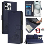 Étui en cuir gaufré motif chat et rat avec blocage RFID et cordon, pour iPhone 17 Pro Max, pour iPhone 17 Pro, pour iPhone 17, pour iPhone Air, pour iPhone SE 2024, pour iPhone 15 Pro Max, pour iPhone 15 Pro, pour iPhone 15 Plus