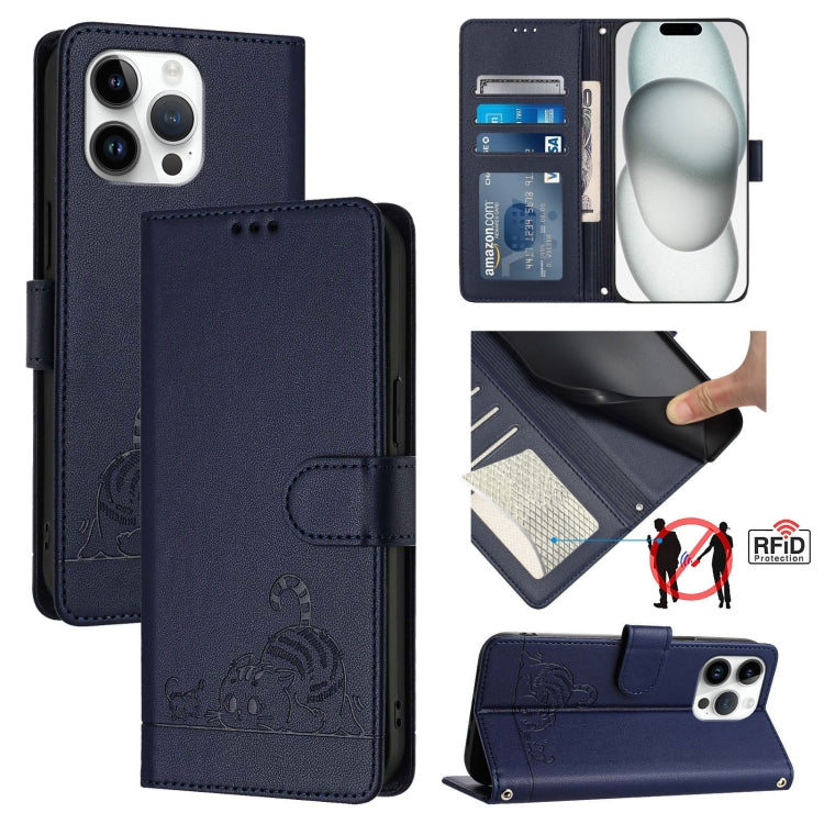 Étui en cuir gaufré motif chat et rat avec blocage RFID et cordon, pour iPhone 17 Pro Max, pour iPhone 17 Pro, pour iPhone 17, pour iPhone Air, pour iPhone SE 2024, pour iPhone 15 Pro Max, pour iPhone 15 Pro, pour iPhone 15 Plus