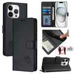 Étui en cuir gaufré motif chat et rat avec blocage RFID et cordon, pour iPhone 17 Pro Max, pour iPhone 17 Pro, pour iPhone 17, pour iPhone Air, pour iPhone SE 2024, pour iPhone 15 Pro Max, pour iPhone 15 Pro, pour iPhone 15 Plus