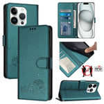 Étui en cuir gaufré motif chat et rat avec blocage RFID et cordon, pour iPhone 17 Pro Max, pour iPhone 17 Pro, pour iPhone 17, pour iPhone Air, pour iPhone SE 2024, pour iPhone 15 Pro Max, pour iPhone 15 Pro, pour iPhone 15 Plus