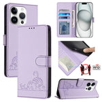 Étui en cuir gaufré motif chat et rat avec blocage RFID et cordon, pour iPhone 17 Pro Max, pour iPhone 17 Pro, pour iPhone 17, pour iPhone Air, pour iPhone SE 2024, pour iPhone 15 Pro Max, pour iPhone 15 Pro, pour iPhone 15 Plus