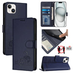 Étui en cuir gaufré motif chat et rat avec blocage RFID et cordon, pour iPhone 17 Pro Max, pour iPhone 17 Pro, pour iPhone 17, pour iPhone Air, pour iPhone SE 2024, pour iPhone 15 Pro Max, pour iPhone 15 Pro, pour iPhone 15 Plus