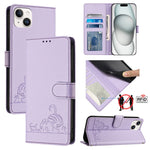 Étui en cuir gaufré motif chat et rat avec blocage RFID et cordon, pour iPhone 17 Pro Max, pour iPhone 17 Pro, pour iPhone 17, pour iPhone Air, pour iPhone SE 2024, pour iPhone 15 Pro Max, pour iPhone 15 Pro, pour iPhone 15 Plus