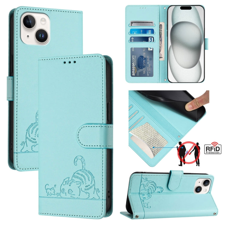 Étui de téléphone en cuir avec motif en relief Chat Rat et lanière, compatible RFID, pour iPhone 13 mini, pour iPhone 12/12 Pro, pour iPhone 12 Pro Max, pour iPhone 12 mini, pour iPhone 11 Pro Max, pour iPhone 11, pour iPhone 11 Pro, pour iPhone XS / X