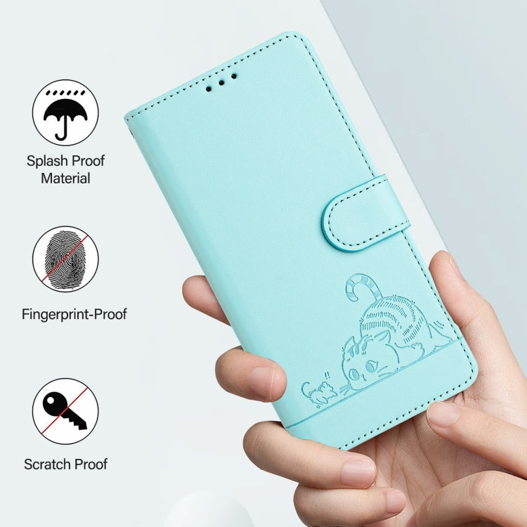 Étui de téléphone en cuir avec motif en relief Chat Rat et lanière, compatible RFID, pour iPhone 13 mini, pour iPhone 12/12 Pro, pour iPhone 12 Pro Max, pour iPhone 12 mini, pour iPhone 11 Pro Max, pour iPhone 11, pour iPhone 11 Pro, pour iPhone XS / X