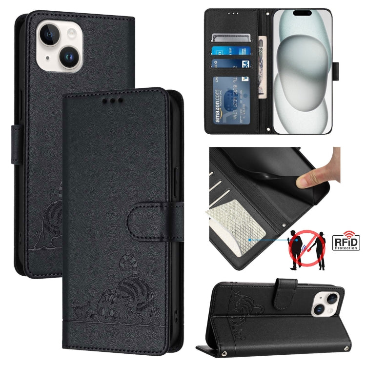 Étui de téléphone en cuir avec motif en relief Chat Rat et lanière, compatible RFID, pour iPhone 13 mini, pour iPhone 12/12 Pro, pour iPhone 12 Pro Max, pour iPhone 12 mini, pour iPhone 11 Pro Max, pour iPhone 11, pour iPhone 11 Pro, pour iPhone XS / X