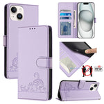 Étui de téléphone en cuir avec motif en relief Chat Rat et lanière, compatible RFID, pour iPhone 13 mini, pour iPhone 12/12 Pro, pour iPhone 12 Pro Max, pour iPhone 12 mini, pour iPhone 11 Pro Max, pour iPhone 11, pour iPhone 11 Pro, pour iPhone XS / X