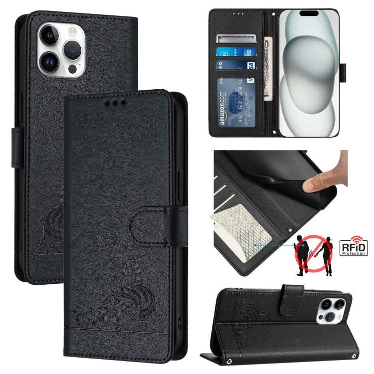 Étui de téléphone en cuir avec motif en relief Chat Rat et lanière, compatible RFID, pour iPhone 13 mini, pour iPhone 12/12 Pro, pour iPhone 12 Pro Max, pour iPhone 12 mini, pour iPhone 11 Pro Max, pour iPhone 11, pour iPhone 11 Pro, pour iPhone XS / X