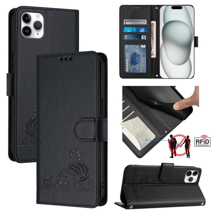Étui de téléphone en cuir avec motif en relief Chat Rat et lanière, compatible RFID, pour iPhone 13 mini, pour iPhone 12/12 Pro, pour iPhone 12 Pro Max, pour iPhone 12 mini, pour iPhone 11 Pro Max, pour iPhone 11, pour iPhone 11 Pro, pour iPhone XS / X