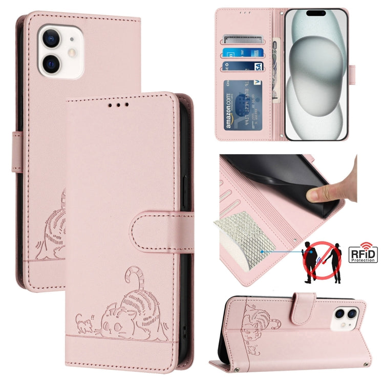 Étui de téléphone en cuir avec motif en relief Chat Rat et lanière, compatible RFID, pour iPhone 13 mini, pour iPhone 12/12 Pro, pour iPhone 12 Pro Max, pour iPhone 12 mini, pour iPhone 11 Pro Max, pour iPhone 11, pour iPhone 11 Pro, pour iPhone XS / X