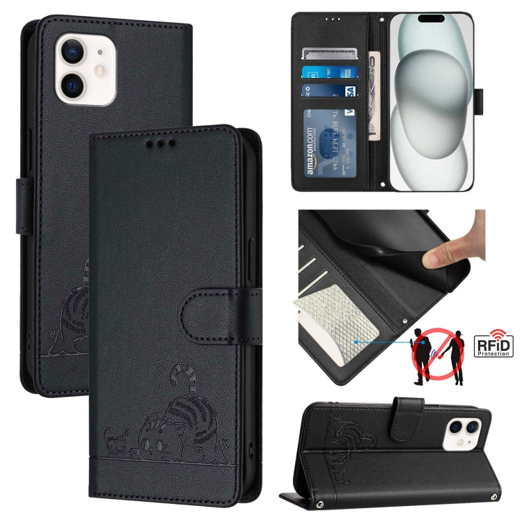 Étui de téléphone en cuir avec motif en relief Chat Rat et lanière, compatible RFID, pour iPhone 13 mini, pour iPhone 12/12 Pro, pour iPhone 12 Pro Max, pour iPhone 12 mini, pour iPhone 11 Pro Max, pour iPhone 11, pour iPhone 11 Pro, pour iPhone XS / X