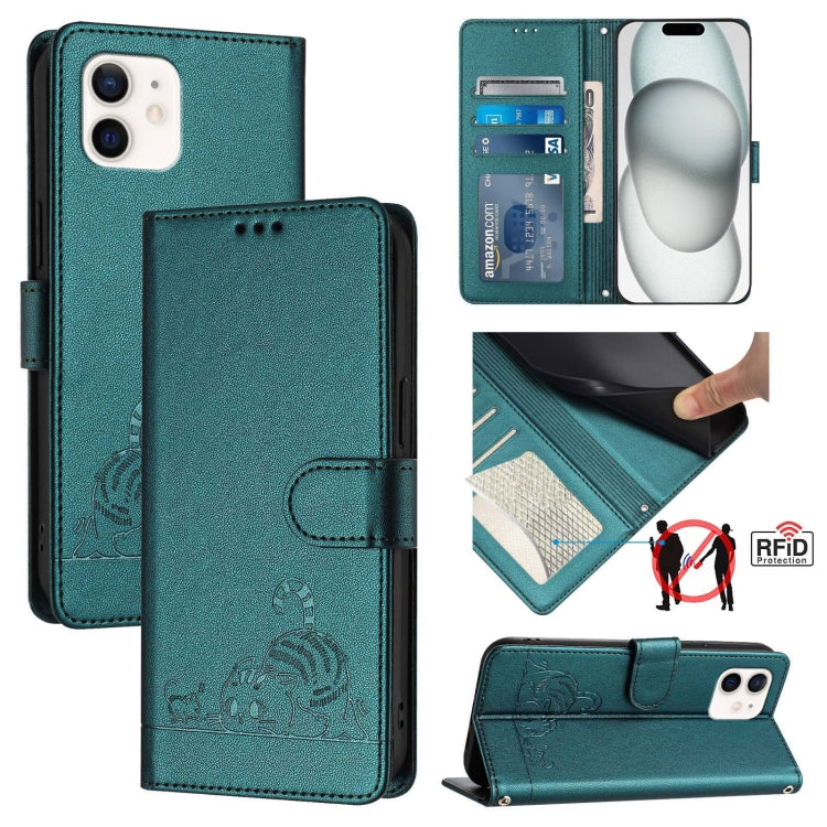 Étui de téléphone en cuir avec motif en relief Chat Rat et lanière, compatible RFID, pour iPhone 13 mini, pour iPhone 12/12 Pro, pour iPhone 12 Pro Max, pour iPhone 12 mini, pour iPhone 11 Pro Max, pour iPhone 11, pour iPhone 11 Pro, pour iPhone XS / X