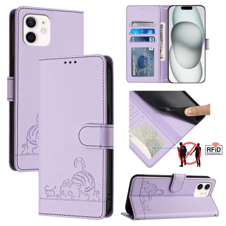 Étui de téléphone en cuir avec motif en relief Chat Rat et lanière, compatible RFID, pour iPhone 13 mini, pour iPhone 12/12 Pro, pour iPhone 12 Pro Max, pour iPhone 12 mini, pour iPhone 11 Pro Max, pour iPhone 11, pour iPhone 11 Pro, pour iPhone XS / X