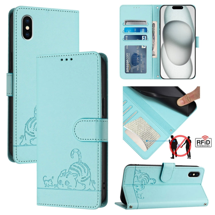 Étui de téléphone en cuir avec motif en relief Chat Rat et lanière, compatible RFID, pour iPhone 13 mini, pour iPhone 12/12 Pro, pour iPhone 12 Pro Max, pour iPhone 12 mini, pour iPhone 11 Pro Max, pour iPhone 11, pour iPhone 11 Pro, pour iPhone XS / X