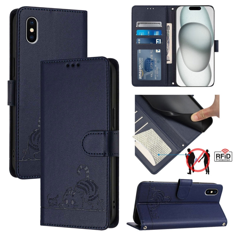 Étui de téléphone en cuir avec motif en relief Chat Rat et lanière, compatible RFID, pour iPhone 13 mini, pour iPhone 12/12 Pro, pour iPhone 12 Pro Max, pour iPhone 12 mini, pour iPhone 11 Pro Max, pour iPhone 11, pour iPhone 11 Pro, pour iPhone XS / X