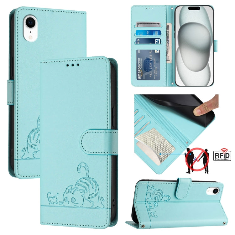 Étui de téléphone en cuir avec motif embossé chat et rat RFID avec lanière, pour iPhone XR, iPhone XS Max, iPhone 8 Plus / 7 Plus