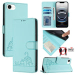 Étui en cuir gaufré motif chat et rat avec blocage RFID et cordon, pour iPhone 17 Pro Max, pour iPhone 17 Pro, pour iPhone 17, pour iPhone Air, pour iPhone SE 2024, pour iPhone 15 Pro Max, pour iPhone 15 Pro, pour iPhone 15 Plus