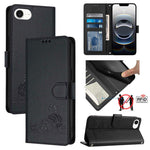 Étui en cuir gaufré motif chat et rat avec blocage RFID et cordon, pour iPhone 17 Pro Max, pour iPhone 17 Pro, pour iPhone 17, pour iPhone Air, pour iPhone SE 2024, pour iPhone 15 Pro Max, pour iPhone 15 Pro, pour iPhone 15 Plus