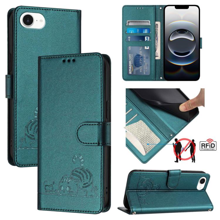Étui en cuir gaufré motif chat et rat avec blocage RFID et cordon, pour iPhone 17 Pro Max, pour iPhone 17 Pro, pour iPhone 17, pour iPhone Air, pour iPhone SE 2024, pour iPhone 15 Pro Max, pour iPhone 15 Pro, pour iPhone 15 Plus