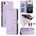 Étui en cuir gaufré motif chat et rat avec blocage RFID et cordon, pour iPhone 17 Pro Max, pour iPhone 17 Pro, pour iPhone 17, pour iPhone Air, pour iPhone SE 2024, pour iPhone 15 Pro Max, pour iPhone 15 Pro, pour iPhone 15 Plus