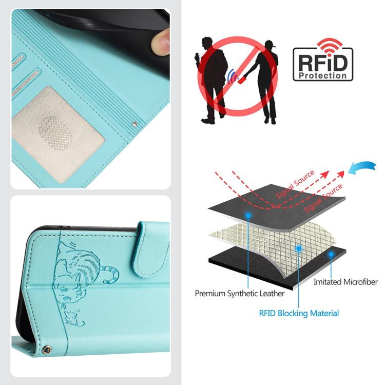 Étui en cuir gaufré motif chat et rat avec blocage RFID et cordon, pour iPhone 17 Pro Max, pour iPhone 17 Pro, pour iPhone 17, pour iPhone Air, pour iPhone SE 2024, pour iPhone 15 Pro Max, pour iPhone 15 Pro, pour iPhone 15 Plus