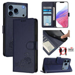 Étui en cuir gaufré motif chat et rat avec blocage RFID et cordon, pour iPhone 17 Pro Max, pour iPhone 17 Pro, pour iPhone 17, pour iPhone Air, pour iPhone SE 2024, pour iPhone 15 Pro Max, pour iPhone 15 Pro, pour iPhone 15 Plus