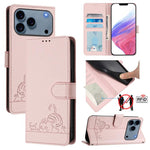 Étui en cuir gaufré motif chat et rat avec blocage RFID et cordon, pour iPhone 17 Pro Max, pour iPhone 17 Pro, pour iPhone 17, pour iPhone Air, pour iPhone SE 2024, pour iPhone 15 Pro Max, pour iPhone 15 Pro, pour iPhone 15 Plus