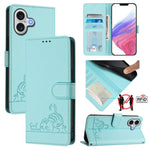 Étui en cuir gaufré motif chat et rat avec blocage RFID et cordon, pour iPhone 17 Pro Max, pour iPhone 17 Pro, pour iPhone 17, pour iPhone Air, pour iPhone SE 2024, pour iPhone 15 Pro Max, pour iPhone 15 Pro, pour iPhone 15 Plus