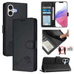 Étui en cuir gaufré motif chat et rat avec blocage RFID et cordon, pour iPhone 17 Pro Max, pour iPhone 17 Pro, pour iPhone 17, pour iPhone Air, pour iPhone SE 2024, pour iPhone 15 Pro Max, pour iPhone 15 Pro, pour iPhone 15 Plus
