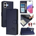 Étui en cuir gaufré motif chat et rat avec blocage RFID et cordon, pour iPhone 17 Pro Max, pour iPhone 17 Pro, pour iPhone 17, pour iPhone Air, pour iPhone SE 2024, pour iPhone 15 Pro Max, pour iPhone 15 Pro, pour iPhone 15 Plus