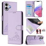 Étui en cuir gaufré motif chat et rat avec blocage RFID et cordon, pour iPhone 17 Pro Max, pour iPhone 17 Pro, pour iPhone 17, pour iPhone Air, pour iPhone SE 2024, pour iPhone 15 Pro Max, pour iPhone 15 Pro, pour iPhone 15 Plus