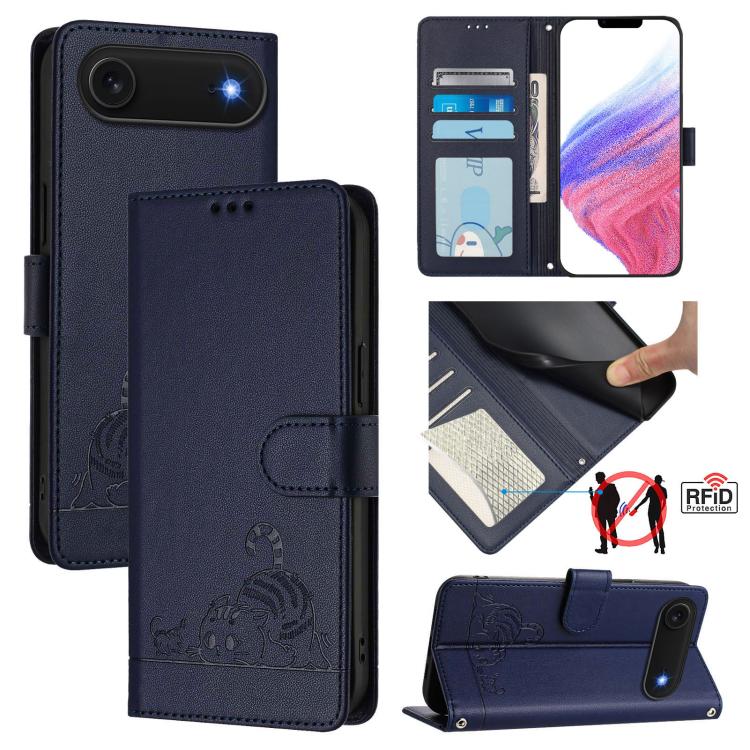Étui en cuir gaufré motif chat et rat avec blocage RFID et cordon, pour iPhone 17 Pro Max, pour iPhone 17 Pro, pour iPhone 17, pour iPhone Air, pour iPhone SE 2024, pour iPhone 15 Pro Max, pour iPhone 15 Pro, pour iPhone 15 Plus