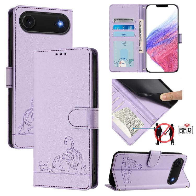Étui en cuir gaufré motif chat et rat avec blocage RFID et cordon, pour iPhone 17 Pro Max, pour iPhone 17 Pro, pour iPhone 17, pour iPhone Air, pour iPhone SE 2024, pour iPhone 15 Pro Max, pour iPhone 15 Pro, pour iPhone 15 Plus