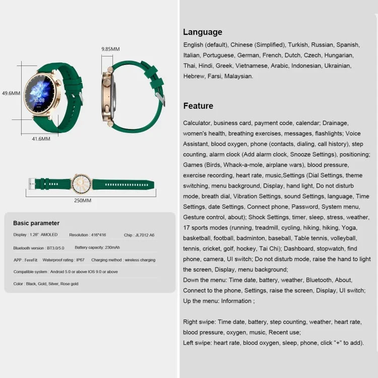 Montre connectée sport WS520 1,28 pouce IP67, compatible appels Bluetooth, suivi du sommeil, saturation en oxygène, fréquence cardiaque et pression artérielle