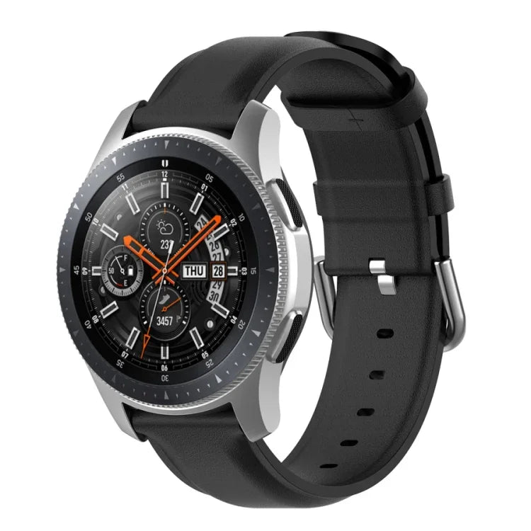 22mm Leather Strap with Round Tail Buckle, For Ticwatch Pro 2020, For Huawei Watch GT2E, For Samsung Galaxy Watch 3 45mm