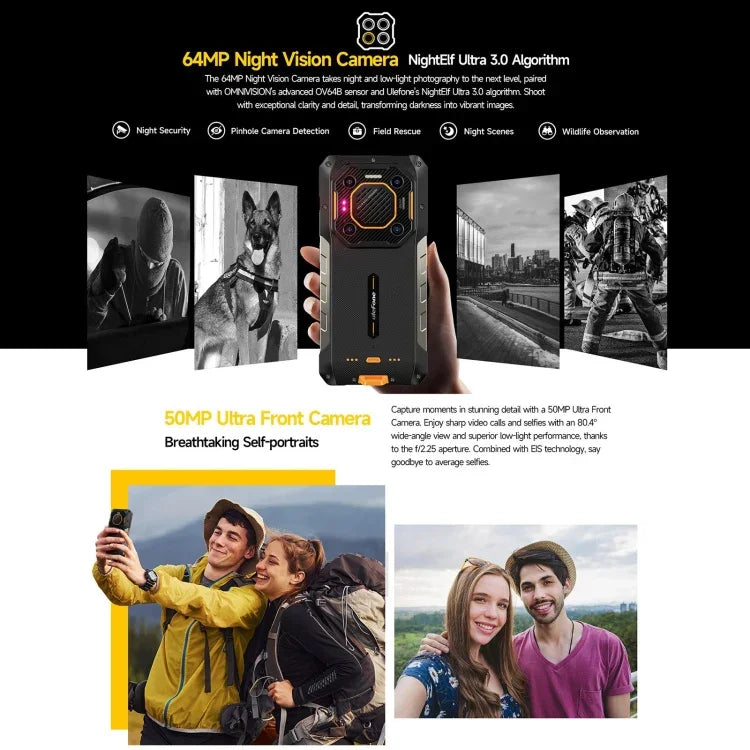 Ulefone Armor 26 Ultra, téléphone ultra-résistant, écran 6,78 pouces, Android 13, processeur octa-core MediaTek Dimensity 8020, réseau : 5G, NFC, 12 Go + 512 Go