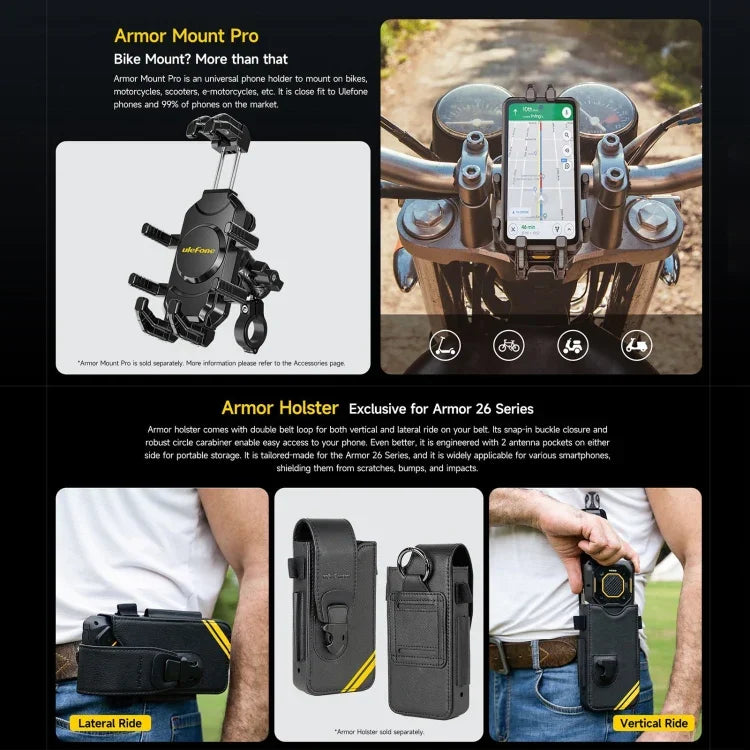 Ulefone Armor 26 Ultra, téléphone ultra-résistant, écran 6,78 pouces, Android 13, processeur octa-core MediaTek Dimensity 8020, réseau : 5G, NFC, 12 Go + 512 Go