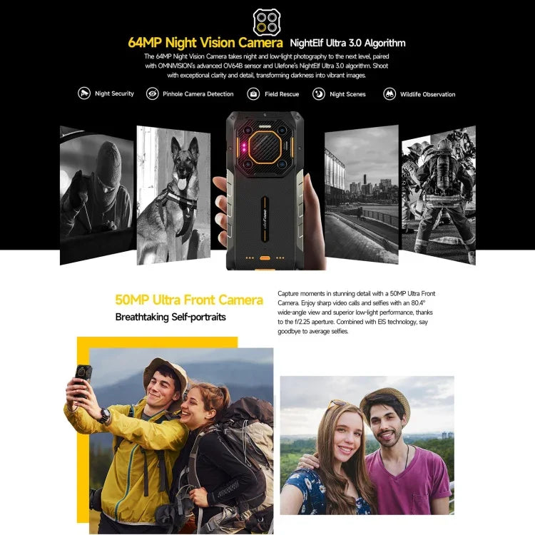 Ulefone Armor 26 Ultra, version talkie-walkie, téléphone robuste, écran 6,78 pouces, Android 13, processeur octa-core MediaTek Dimensity 8020, réseau 5G, NFC, 12 Go + 512 Go (version talkie-walkie).