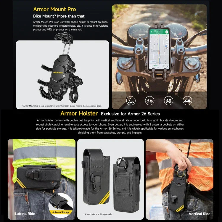 Ulefone Armor 26 Ultra, version talkie-walkie, téléphone robuste, écran 6,78 pouces, Android 13, processeur octa-core MediaTek Dimensity 8020, réseau 5G, NFC, 12 Go + 512 Go (version talkie-walkie).
