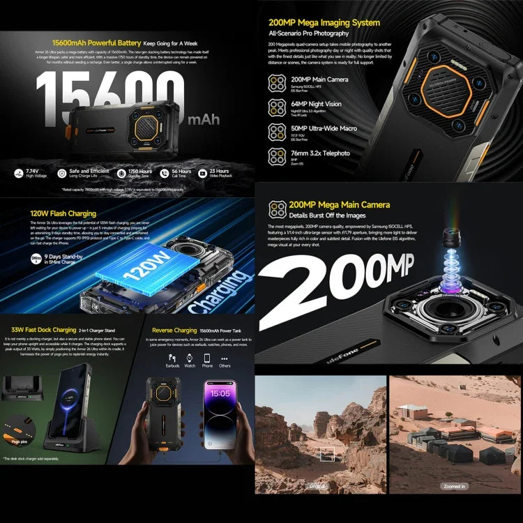 Ulefone Armor 26 Ultra, version talkie-walkie, téléphone robuste, écran 6,78 pouces, Android 13, processeur octa-core MediaTek Dimensity 8020, réseau 5G, NFC, 12 Go + 512 Go (version talkie-walkie).